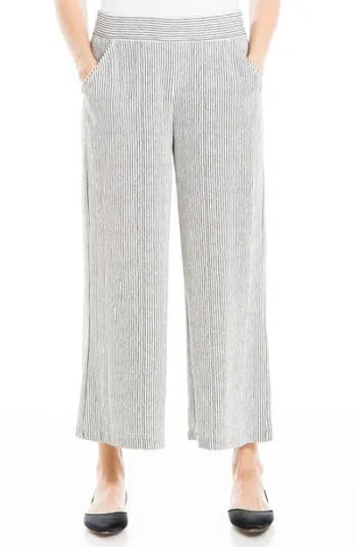 Max Studio Crop Wide Leg Crepe Pants In Cream Black Stripe