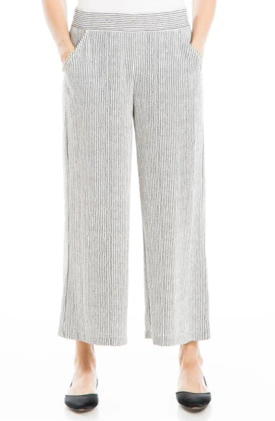 Max Studio Crop Wide Leg Crepe Pants In Crm/ Blk Stripe Dash