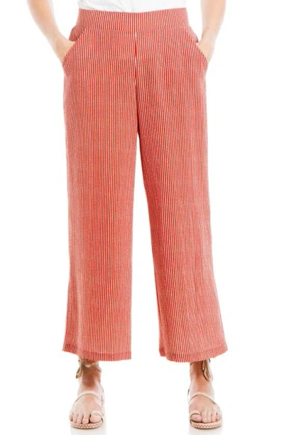 Max Studio Crop Wide Leg Crepe Pants In Orange Cream Stripe