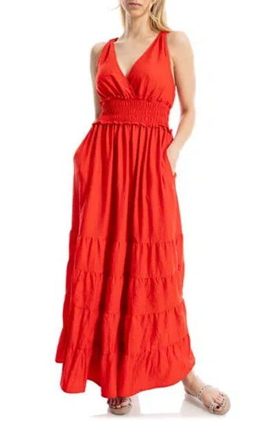 Max Studio Crossback Tiered Maxi Dress In Red