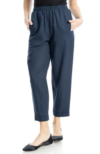 Max Studio Cuffed Crop Linen Blend Barrel Leg Pants In Blue