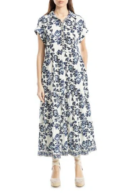 Max Studio Cuffed Short Sleeve Maxi Shirtdress In Blue