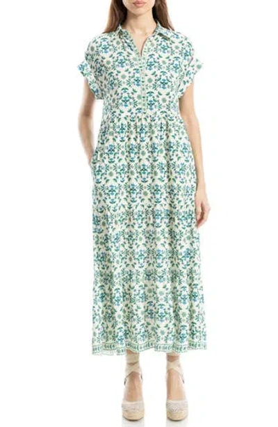 Max Studio Cuffed Short Sleeve Maxi Shirtdress In Green