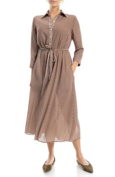 Max Studio Cuffed Sleeve Midi Shirtdress In Brown