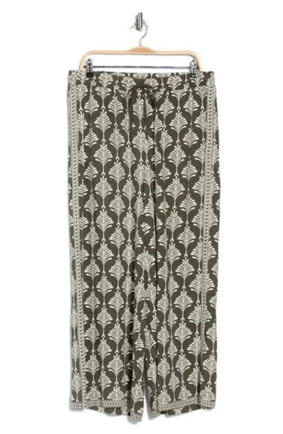 Max Studio Deco Wide Leg Pants In Army/cream