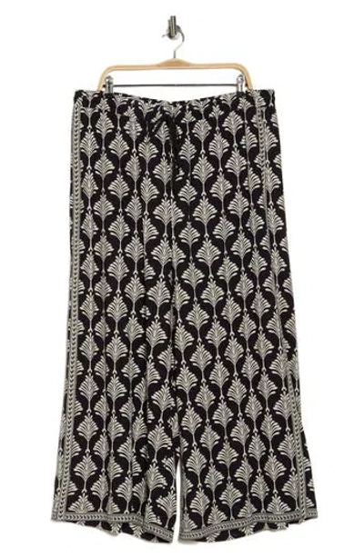 Max Studio Deco Wide Leg Pants In Black/cream Smalldeco Stamps