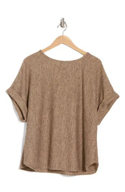 Max Studio Dolman Short Sleeve Top In Tanin/black