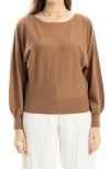 Max Studio Dolman Elbow Sleeve Sweater In Brown