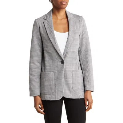 Max Studio Double Knit One-button Blazer In Black/ivory Glen Plaid