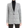 Max Studio Double Knit One-button Blazer In Black/ivory Plaid