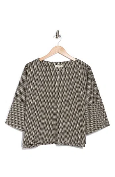 Max Studio Double Knit Popover Top In Black/cream Mirror Triangles