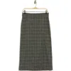 Max Studio Double Knit Slit Pencil Skirt In Black/charcoal Wndowpane