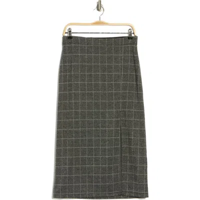 Max Studio Double Knit Slit Pencil Skirt In Black/charcoal Wndowpane