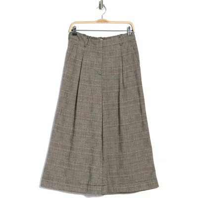 Max Studio Double Knit Striped Culottes In Taupe/ Black/ Rust Glen Plaid