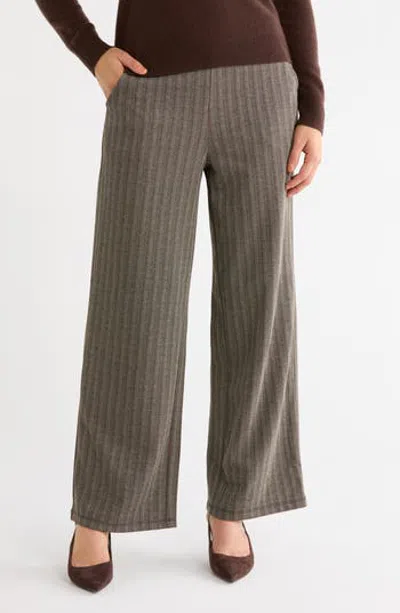 Max Studio Double Knit Wide Leg Pants In Black/ Tobacco