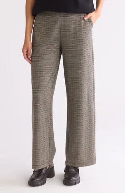 Max Studio Double Knit Wide Leg Pants In Black/brown Houndstooth