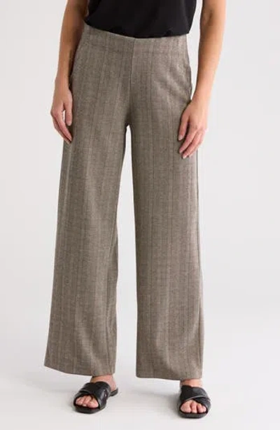 Max Studio Double Knit Wide Leg Pants In Black/cream/rust Herringbone