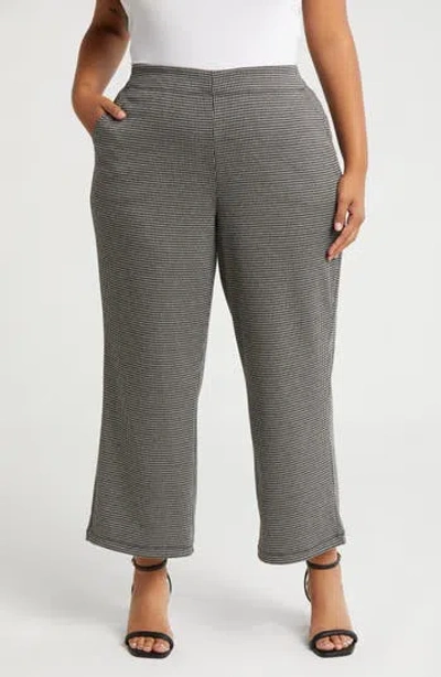Max Studio Double Knit Wide Leg Pants In Black/ivory Houndstooth