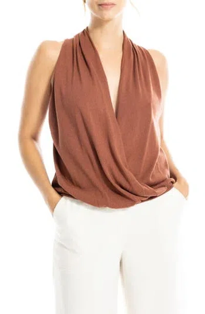 Max Studio Drape Front Top In Chestnut