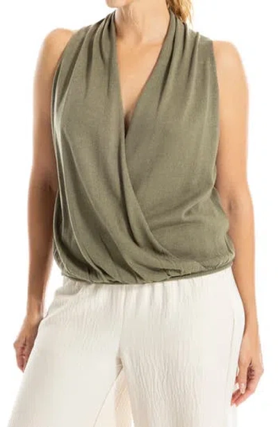 Max Studio Drape Front Top In Green