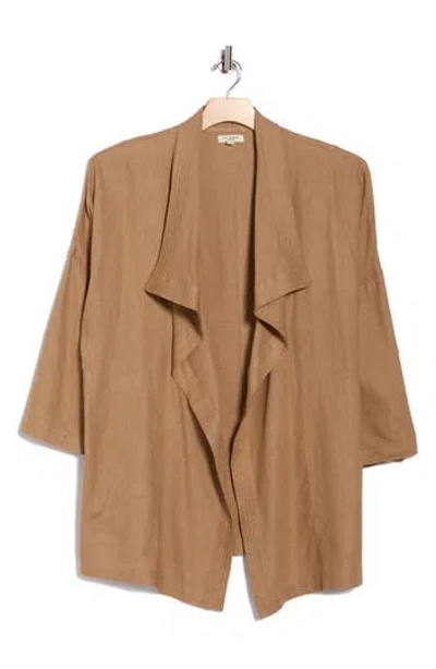 Max Studio Draped Collar Linen Blend Jacket In Brown