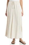 Max Studio Drawstring Circle Skirt In Natural/black Pinstripe