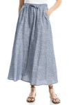 Max Studio Drawstring Circle Skirt In Navy/white Pin Stripe