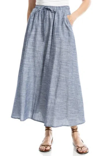 Max Studio Drawstring Circle Skirt In Navy/white Pin Stripe