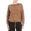 Max Studio Drawstring Hem Pullover Sweater In Camel/black