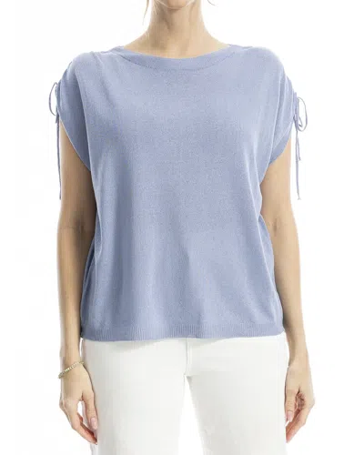 Max Studio Drawstring Sleeve Linen-blend Top In Blue