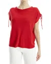 Max Studio Drawstring Sleeve Linen-blend Top In Transparent