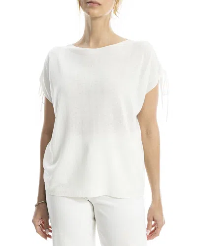 Max Studio Drawstring Sleeve Linen-blend Top In White