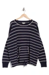 Max Studio Drawstring Sweater In Dark Navy/off White Stripe