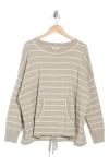 Max Studio Drawstring Sweater In Grey/off White Stripe