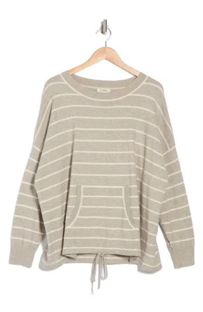 Max Studio Drawstring Sweater In Grey/off White Stripe