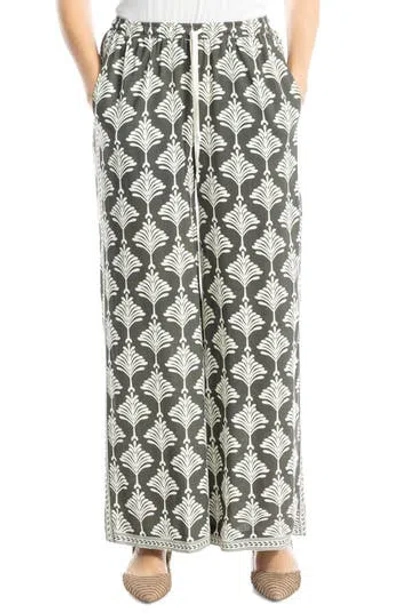 Max Studio Drawstring Wide Leg Pants In Army/crm Smldeco Stamps
