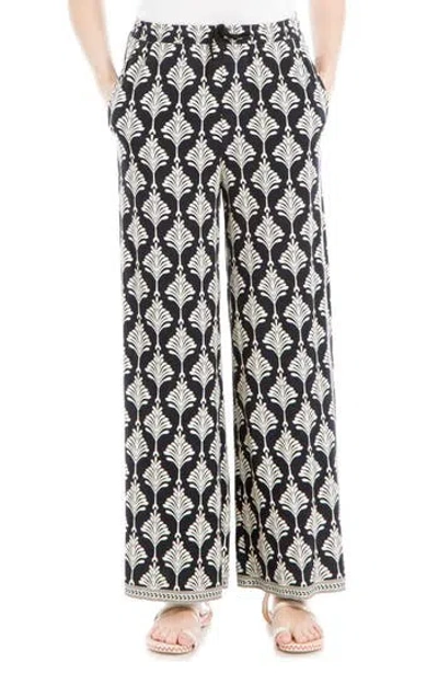 Max Studio Drawstring Wide Leg Pants In Black/cream Palms