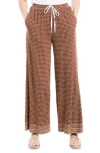 Max Studio Drawstring Wide Leg Pants In Chestnut/cream Tic Tac Dot