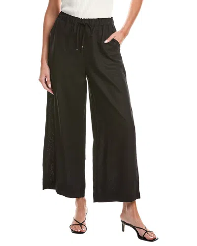Max Studio Elastic Waist Linen-blend Wide Leg Pant In Black