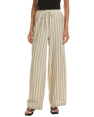 Max Studio Elastic Waist Wide Leg Linen-blend Pant In White