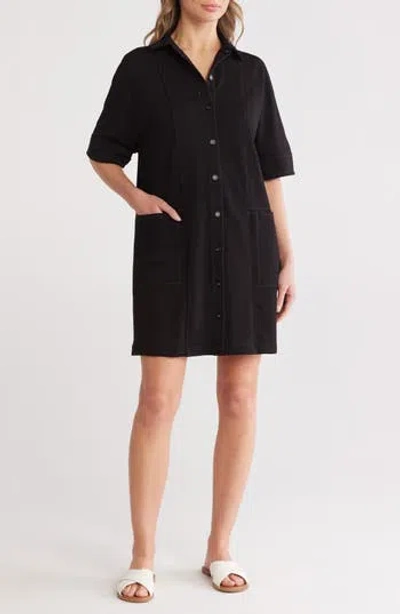 Max Studio Elbow Length Sleeve Shirtdress In Black/cream