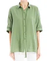 Max Studio Elbow Sleeve Button Front Shirt In Green