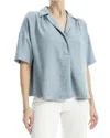 Max Studio Elbow Sleeve Half Placket Collared Shirt In Blue