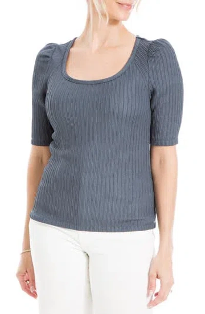 Max Studio Elbow Sleeve Rib Knit Top In Dusk Blue