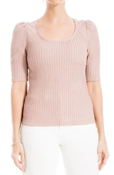 Max Studio Elbow Sleeve Rib Knit Top In Mauve