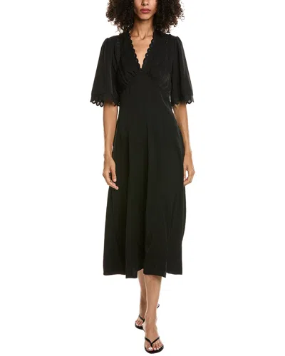 Max Studio Elbow Sleeve Scallop Midi Dress In Black