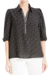Max Studio Elbow Sleeve Top In Black Ivory Med Scattered Dot