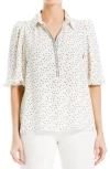 Max Studio Elbow Sleeve Top In Ivory/black Scattered Dot