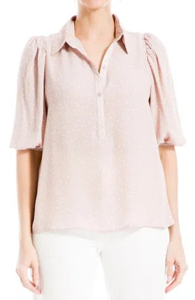 Max Studio Elbow Sleeve Top In Mauve/ivy Scattered Dot