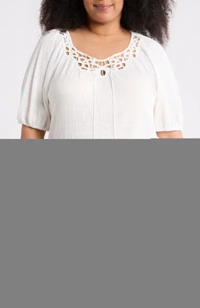 Max Studio Elbow Sleeve Yoke Top In White